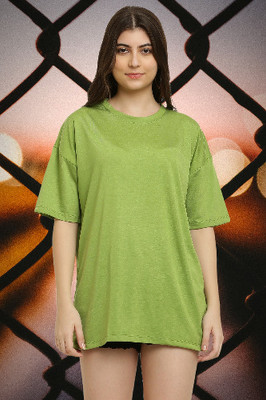 The Unicharm Solid Women Round Neck Light Green T-Shirt