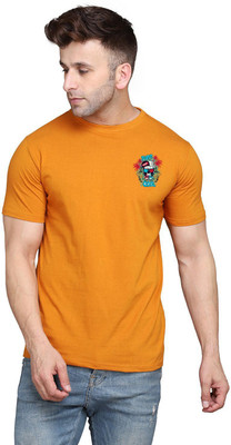 tfurnish Printed Men Round Neck Gold T-Shirt