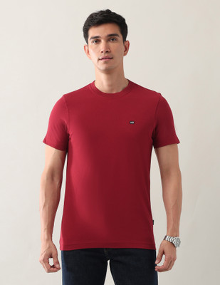 Arrow Sport Solid Men Round Neck Maroon T-Shirt