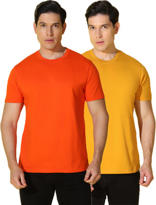 WOOSTRO Solid Men Round Neck Yellow, Orange T-Shirt