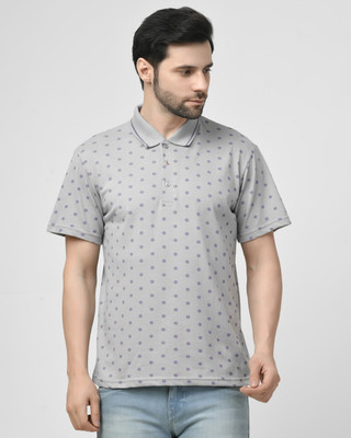 SMASH SMART WEAR Printed Men Polo Neck Grey T-Shirt