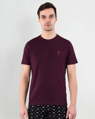 U.S. POLO ASSN. Solid Men Round Neck Maroon T-Shirt