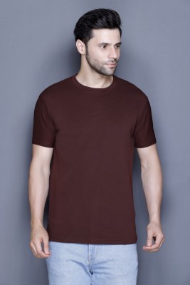 MELLOWMEN Solid Men Round Neck Brown T-Shirt