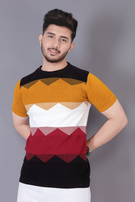 Ravi Internationall Colorblock Men Round Neck White T-Shirt
