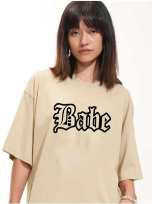 Pwexz Self Design Women Round Neck Beige T-Shirt