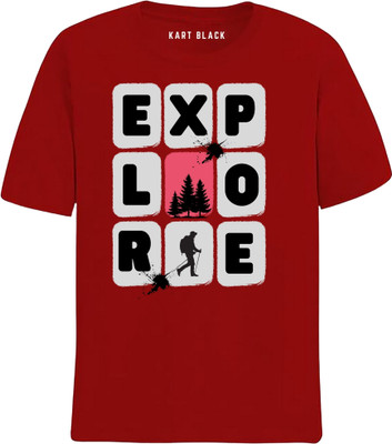 KART BLACK Printed Men Round Neck Maroon T-Shirt