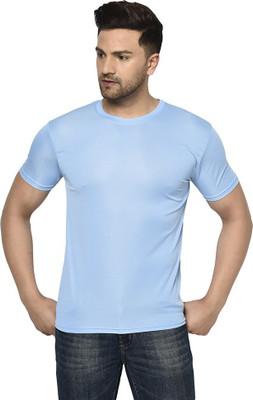 ACENTEO Solid Men Round Neck Light Blue T-Shirt