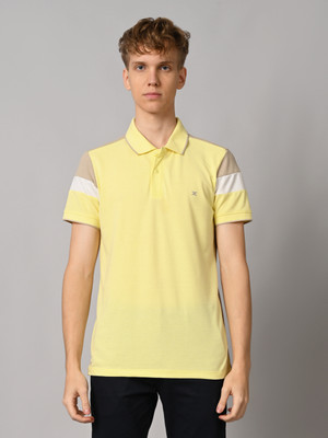 KILLER Solid Men Polo Neck Yellow T-Shirt