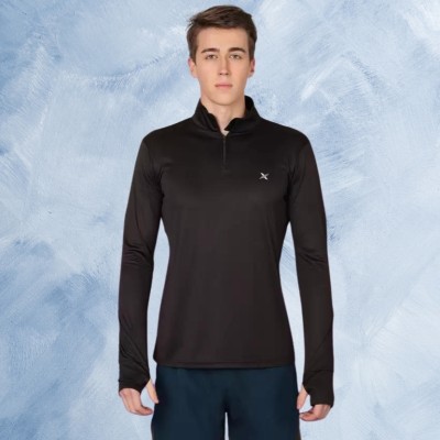 Shree Shyam Collection Solid Men Zip Neck Black T-Shirt