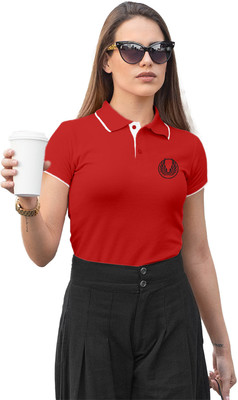 Fighterhero Printed Women Polo Neck Red T-Shirt