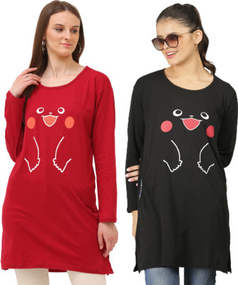 SP GIFT SPOT Printed Women Round Neck Maroon, Black T-Shirt