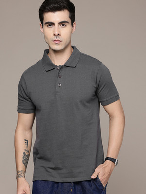 METRONAUT Solid Men Polo Neck Grey T-Shirt