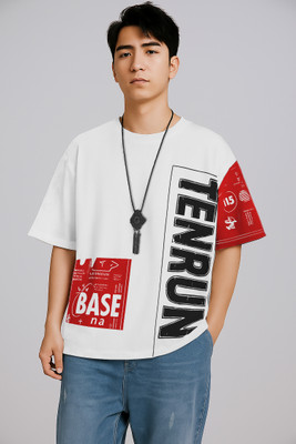 TENRUN Printed Men Round Neck White, Red T-Shirt