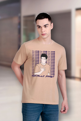 FLYIND VOGUE OUTFIT Printed Men Round Neck Beige T-Shirt