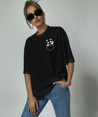 Calm Down Solid Women Round Neck Black T-Shirt
