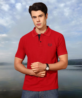 METRONAUT Self Design Men Polo Neck Maroon T-Shirt