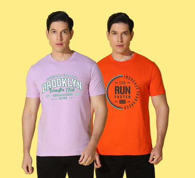 WOOSTRO Printed Men Round Neck Purple, Orange T-Shirt