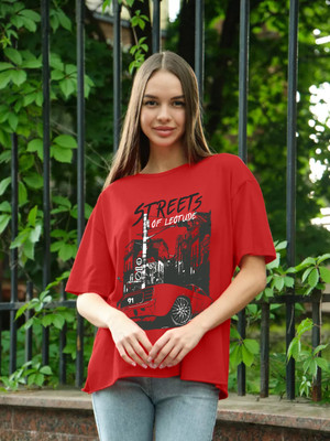 JUST ROAR Printed Women Round Neck Red T-Shirt