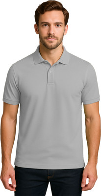 BENKNDIA Solid Men Polo Neck Grey T-Shirt