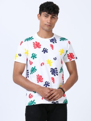 Pupo Printed Men Round Neck White, Multicolor T-Shirt