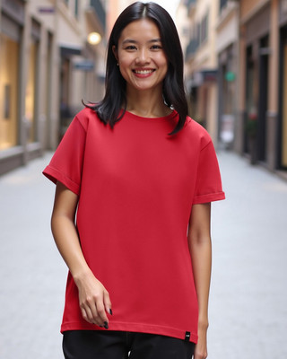 BEWAKOOF Solid Women Round Neck Red T-Shirt