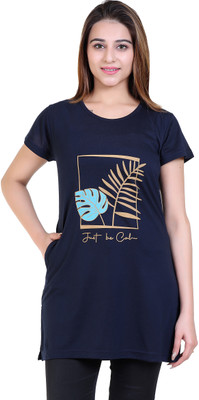 DG Divine GirL Graphic Print Women Round Neck Navy Blue T-Shirt