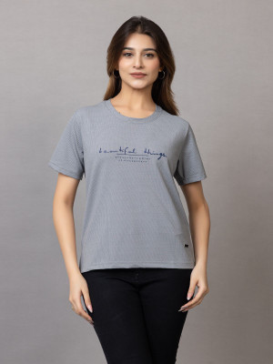 INSPRIE Typography Women Round Neck Grey T-Shirt
