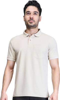 Maxzone Solid Men Polo Neck Beige T-Shirt