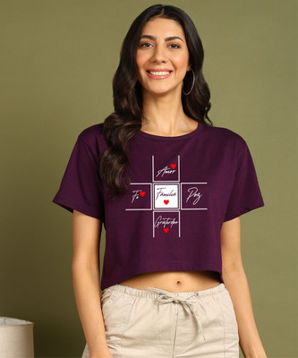 Moda Rapido Printed Women Round Neck Purple T-Shirt