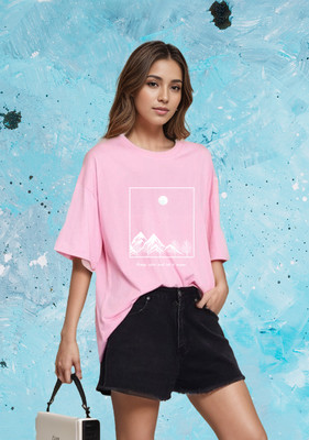 SLENOR Graphic Print Women Round Neck Pink T-Shirt
