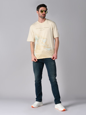 KILLER Printed Men Round Neck Beige T-Shirt