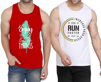 WOOSTRO Printed Men Scoop Neck Red, White T-Shirt