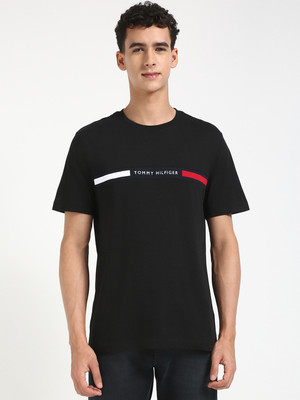 TOMMY HILFIGER Printed, Solid Men Round Neck Black T-Shirt