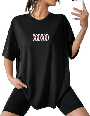 RF Raves Graphic Print Women Round Neck Black T-Shirt