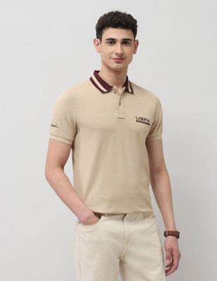 U.S. Polo Assn. Denim Co. Solid Men Polo Neck Beige T-Shirt