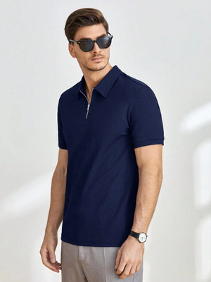 METRONAUT Solid Men Polo Neck Dark Blue T-Shirt