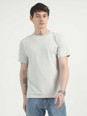 Caslay Solid Men Round Neck Grey T-Shirt