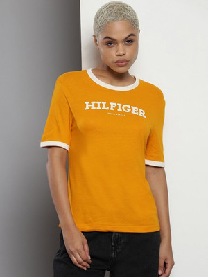 TOMMY HILFIGER Typography Women Round Neck Yellow T-Shirt