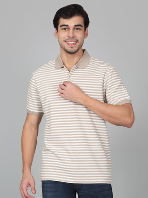 CANTABIL Striped Men Polo Neck Beige T-Shirt