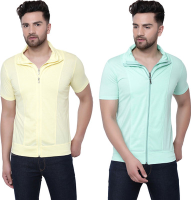 JB Jangoboy Solid Men Polo Neck Yellow, Light Green T-Shirt