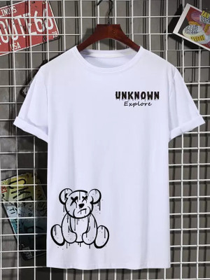 FASHNET FASHION Printed Men Round Neck Black, White T-Shirt