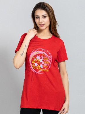 Magknit Typography Women Round Neck Red T-Shirt