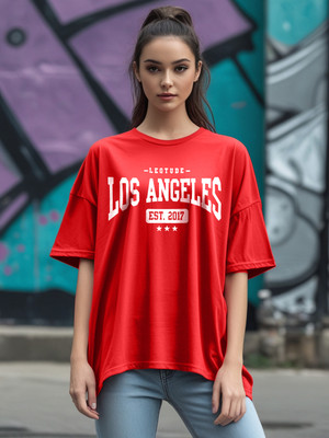 JUST ROAR Printed Women Round Neck Red T-Shirt