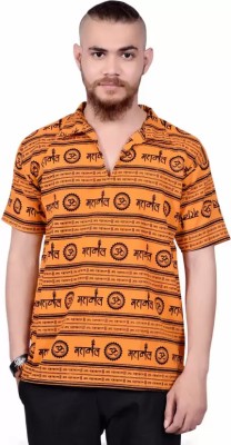 Mhakal Printed Men Mandarin Collar Orange T-Shirt