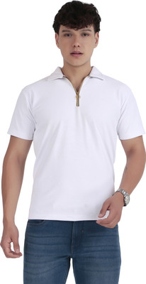 kibitzertrends Solid Men Polo Neck White T-Shirt