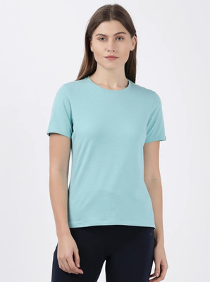 JOCKEY Solid Women Round Neck Light Blue T-Shirt