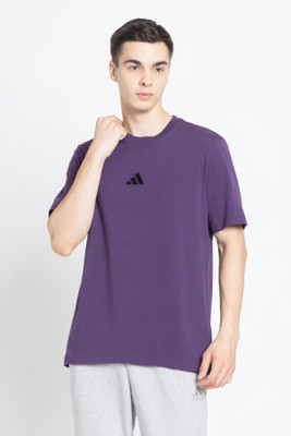ADIDAS Solid Men Round Neck Purple T-Shirt