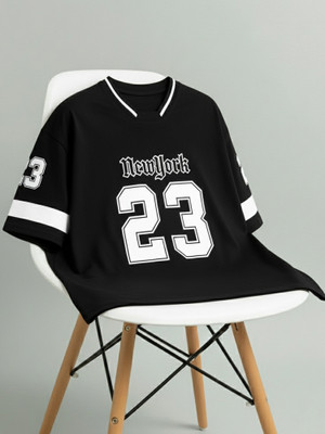 Jump Cuts Printed Men V Neck Black, White T-Shirt
