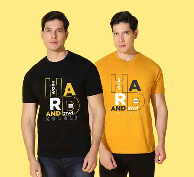 WOOSTRO Typography Men Round Neck Black, Yellow T-Shirt