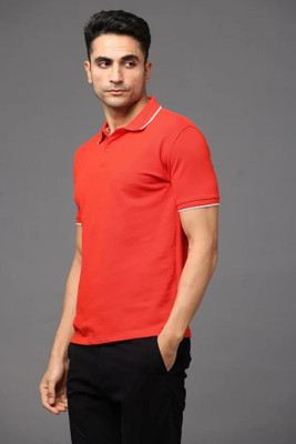 Irsya Solid Men Polo Neck Red T-Shirt